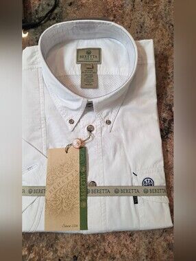 Beretta Men's Vented Shooting Shirt White XXXL NWT Short Sleeve Button Down 3XL